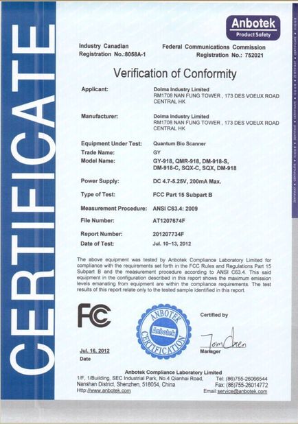 Chiny Shenzhen Guangyang Zhongkang Technology Co., Ltd. Certyfikaty